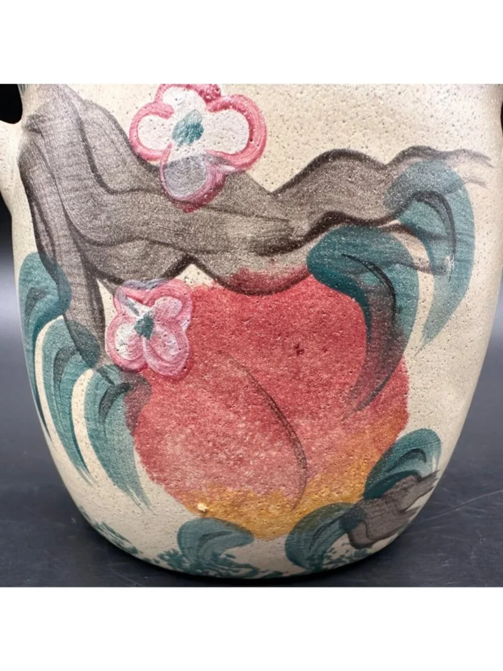 Vintage Grease Jar Container 1990s Peach Handmade Spongeware Pottery Farmhouse